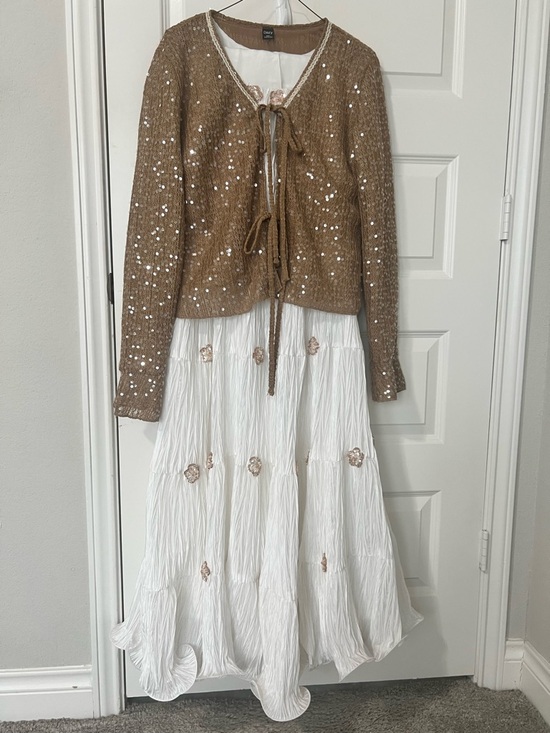 Dresses & Skirts - Brown Sequin jacket with long white gown (New with tag)